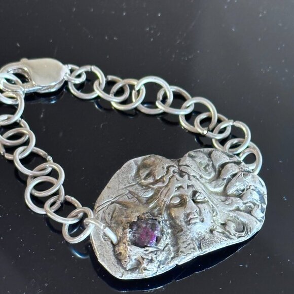 Medusa Sterling Silver Cuff Bracelet 925 Victorian Burma Ruby Genuine Gift .925 - Picture 3 of 8